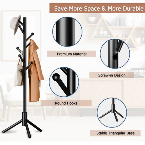 Dope Freestanding Coat Rack With Eight Sturdy Hooks, Three Adjustable Heights, Ideal For Entryway, Hallway, Bedroom Or Office