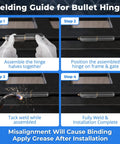 Welding guide steps for 6 Inch Heavy Duty Barrel Hinges Weld On With Grease Fitting And Solid Brass Bushings.