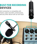 Pro Grade Lavalier Microphone Kit With 12mm Capsule, Cardioid Condenser XLR Wired Lapel Mic shown with audio mixer input