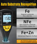 Pro Grade Paint Thickness Gauge For Car Coatings With Auto Calibration, Ultra Precise 0.1 Micron Resolution, 0-2000 Micron Range, Easy Readout, Durable Metal Body, Quick Checks For Every Panel, showing auto substrate recognition