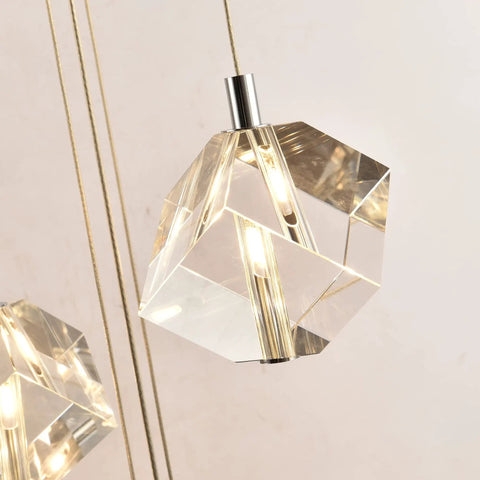 1 Light Cube Crystal Pendant Light Fixture Mini Square Clear Crystal Hanging Lamp with Chrome Canopy, modern style