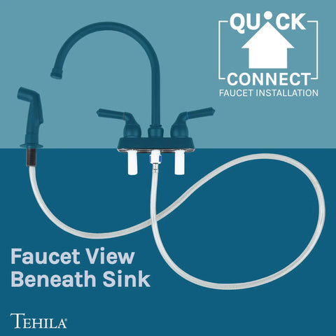 Space Saving Utility Sink With Gooseneck Faucet And Side Sprayer shown with quick-connect installation beneath sink