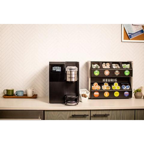 K-3500 Single Serve Commercial Coffee Maker For Busy Offices with cup tray and coffee pod holder on counter