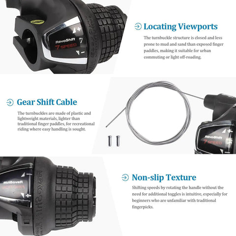 Close-up details of Right Hand Shift Lever For 3 To 7 Speed Bicycles With Twist Grip Gear Shifter SL RS35, showing grip and cable features.
