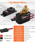 Beefy 17g Metal Gear Digital Servo 1.8kg Torque 4.8V To 6V RC Servo for RC models, showing metal gears and specs chart