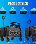 Foldable Wagon Cart With All Terrain Wheels And Brakes, Heavy Duty Utility Wagon That Pulls Easy, 360 Lbs Static Capacity