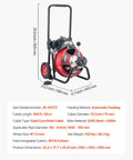 Auto Feed Drain Cleaner On Wheels With 100 Ft Cable For 2 To 6 Inch Pipes, Portable Sewer Snake Auger, 1700 RPM Motor, Four Cutters
