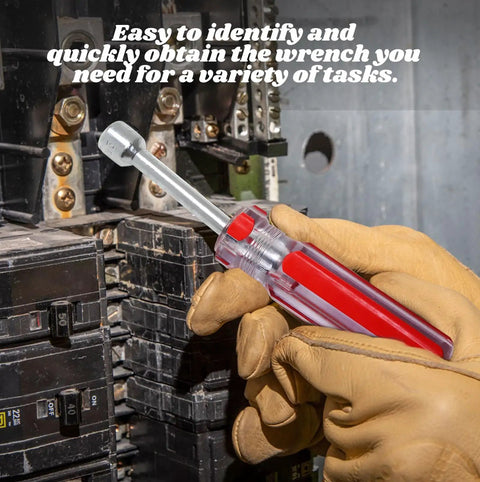 5/16 Inch Hex Nut Driver With 3.7 Inch Hollow Shaft And Cushion Grip Handle in use for electrical maintenance