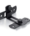 Matte Black 90 Degree Flip Barn Door Lock Latches, Stainless Steel Gate Latch Security Door Latch, close-up view.
