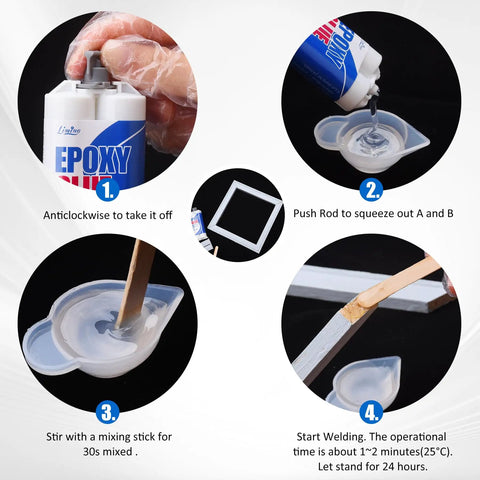Steps to apply 5 Minute Quick Cure Epoxy Glue For Tile Metal Ceramics Plastic And Wood Diy Friendly, 2 Part Clear Resin Adhesive