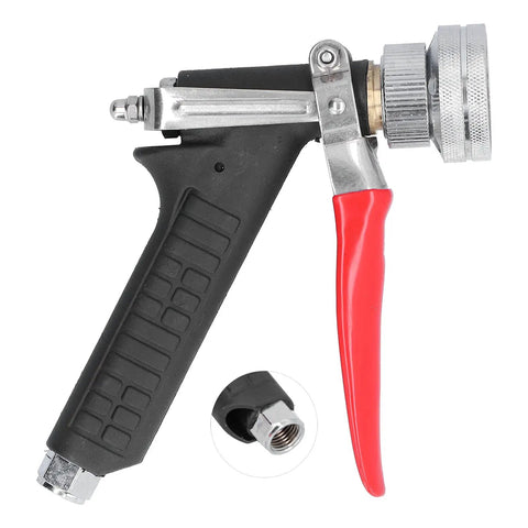 High Pressure Misting Sprayer With Ergonomic Grip For Garden Irrigation And Car Wash Fine Mist Atomization For Fruit Trees Crops Vegetables G1 Quarter Female Thread Compatibility, showing the nozzle and grip design in black and red.