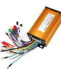 Heavy Duty Brushless Speed Controller For Electric Scooters Rides Like Butter With Smooth Throttle Response And Three Mode Options, viewed from the side, with multiple colored wires.