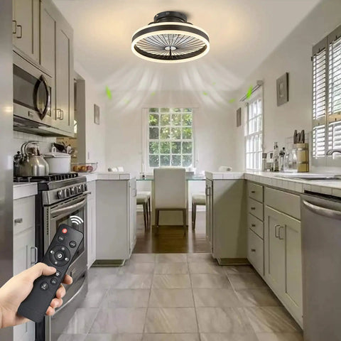 Invisible Ceiling Fan With Lights, 16-Inch Flush Mount With Remote, Low-Profile LED Light Kit in modern kitchen