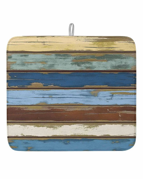 Blue Yellow Brown Wood Grain Dish Drying Mat For Kitchen Counter Absorbent Microfiber Quick Drying Machine Washable 16 By 18 Inches Abstract Art For Countertop