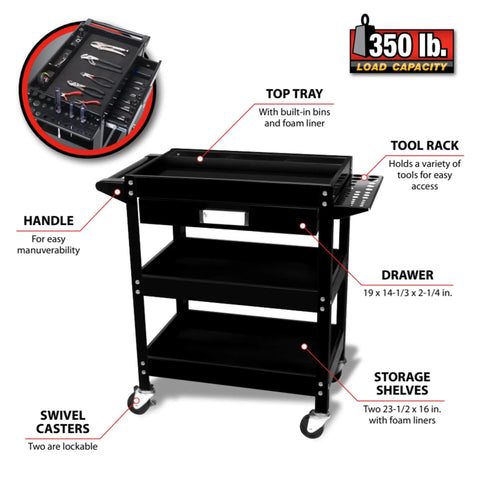 Heavy Duty Beast Of A 23 By 16 Inch 3 Shelf Utility Cart With Drawer Four Swivel Casters And Two Locking Casters Organizer Shelf