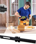Man using Pocket Woodworking Ruler With Adjustable Sliding Head And Locking Stop, Precision 12 8 6 Inch Metal Scribe Ruler in workshop