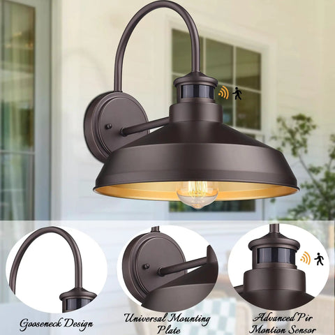 Infrared Motion Sensor Barn Lights Outdoor Wall Sconce Set For Farmhouse Exterior, Oil Rubbed Bronze, Weatherproof