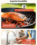 Wireless Meat Thermometer With WiFi And Bluetooth Ultra Thin Probe in grilled salmon, demonstrating durability and waterproof feature