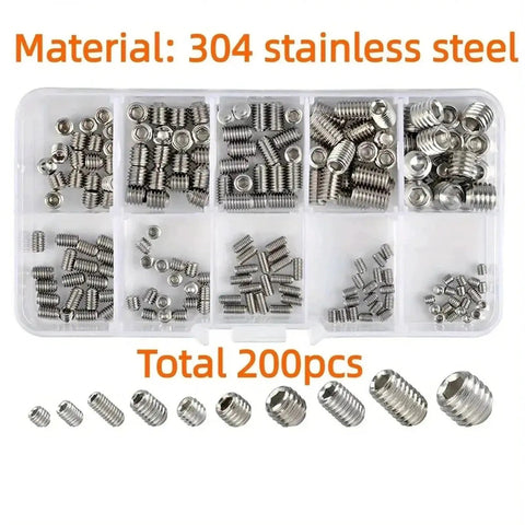 Stainless Steel Socket Head Hex Set Screw Kit Cup Point Metric M3 Through M8 400 Piece Assortment For Quick Precise Locking