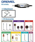 Heavy Duty 130 Watt Rotary Multi Tool Powerhouse Offering Variable Speed Control From 10000 To 33000 Rpm with various attachments and bits included.
