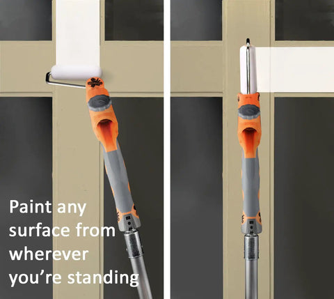 Revolver 2in1 Paint Brush Extender And Roller Holder for High Ceilings and Corners in use with standard pole, no ladder needed.