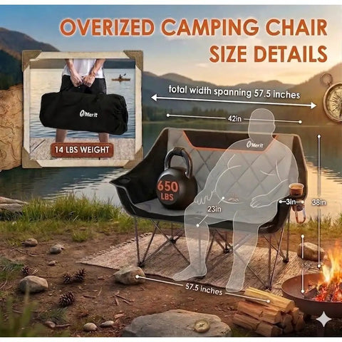Oversized Heavy Duty Camping Loveseat With Cup Holders Quad Fold Double Camping Couch Holds 650 Lb Weight Capacity by lake