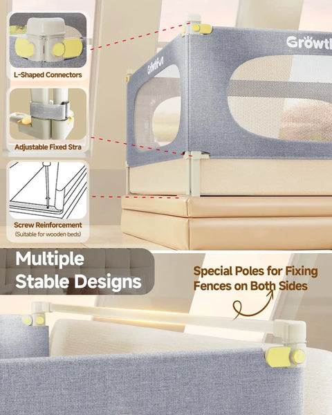 Three Piece Queen Size Bed Rail Guard For Toddlers And Kids Height Adjustable Baby Bed Rail For Queen Beds Safe Sleep Protection To Prevent Nighttime Rollovers Easy Setup Grey with stable design features