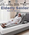 Heavy Duty Electric Bed Lift Assistant For Elderly And Disabled, Smooth Up Right Support With Remote Control, Adjustable Backrest 2 To 80 Degrees, Silent Motor, No Strain To Get Out Of Bed Safely, elderly man using a bed lift on a mattress.