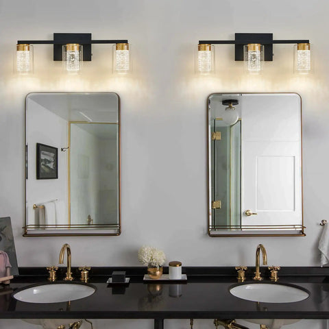 Dope Gold And Black 3 Light Vanity Light With Crystal Bubble Glass Dimmable LED Color Temperature Adjustable 3000K 4000K 6500K above mirrors
