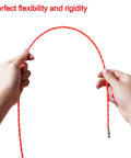 Two hands holding a flexible 128 Ft Fish Tape Wire Puller For Wall And Ceiling Wiring With Fastener, showing its durable design.