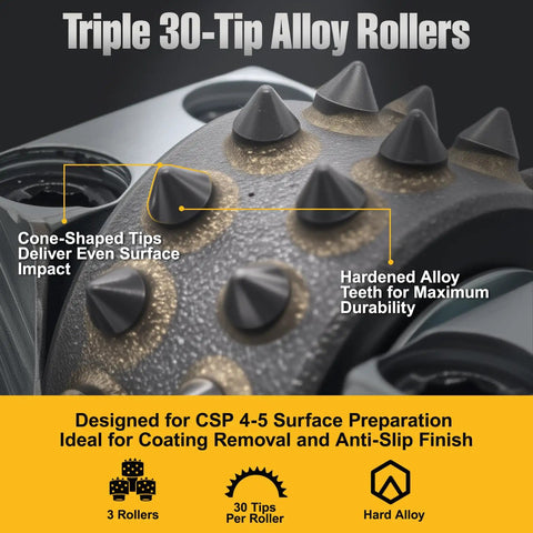 Triple 30-tip alloy rollers of 5 Inch Bush Hammer Plate For Stone And Concrete Coating Removal And Surface Roughening CSP 4 5