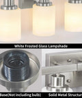 Details of 4-Light Nickel Modern Bathroom Vanity Light Fixture with Milky White Glass Shades, E26 Socket, Metal Construction