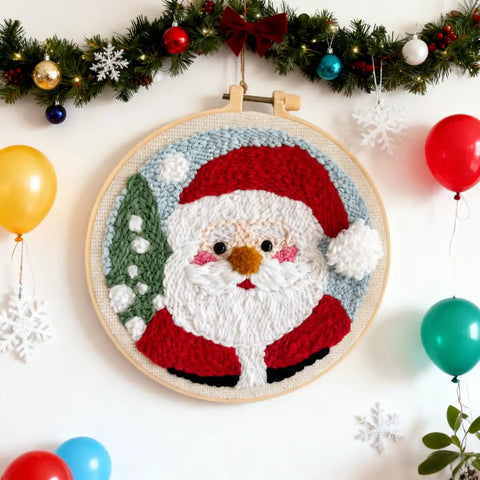 Beginner Punch Needle Kit Santa Claus With Hoop Craft Embroidery Set Easy For Adults And Kids Festival Gift And Home Decor