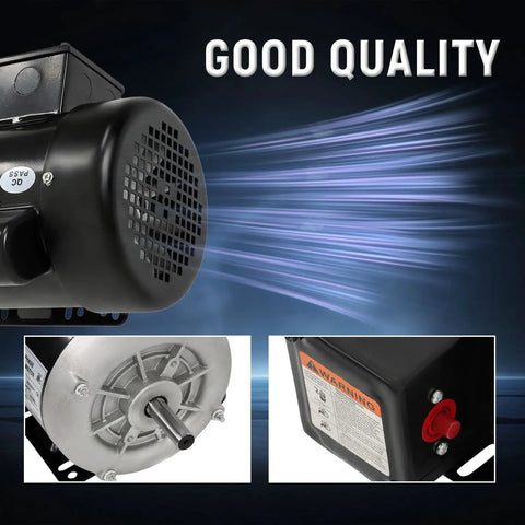 1 HP Dual Voltage Electric Motor Built For Farm Duty, 1725 RPM, 115V/230V Single Phase CW CCW, close-up and rear view details