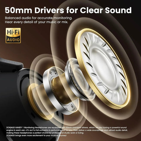 Close-up of 50mm driver in Over Ear Studio Monitor Headphones for Recording and Mixing, Closed Back, Dual Jacks