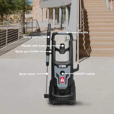 Beast Mode Electric Pressure Washer 1800 PSI With 1.3 GPM, Quick Connect Spray Gun And Wand shown on outdoor steps