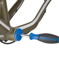 Park Tool BBT-304 BB30 bottom bracket bearing tool, blue handle and silver body, installed on olive bicycle frame