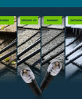 Coaxial Cable 100 Feet With PL 259 Male To Male Connectors For Ham Radio And RF Systems Low Loss LMR400 Style 50 Ohm Antenna Cable For VHF UHF Black Durable in various weather conditions.