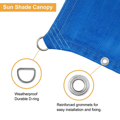 Close-up of Blue Sun Shade Sail 3 Ft By 7 Ft Straight Edge With Grommets UV Blocking And Water Permeable Canopy Cover with D-rings