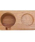 Sweet Beech Wood Coffee Tamper Stand With Clever Side Nook Securely Stores 51 To 58 Mm Tools, flat wooden base for espresso use.