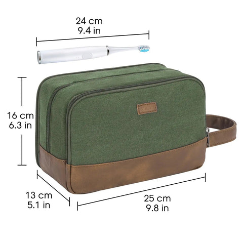 Your Go To Travel Toiletry Bag With Wet Dry Separation, Large Main Compartment, Water Resistant Hanging Dopp Kit, Green