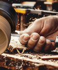Pro Grade Woodturning Tools Kit With Eight Badass Heavy Duty Lathe Chisels Including Skew Spear Point Parting And Round Nose Blades For That Clean Smooth Cut Every Woodworker Wants in action, shaping wood with precision.