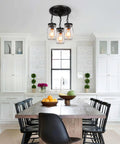 Dope 3-Light Glass Mason Jar Pendant Lights For Kitchen Island Farmhouse Style close-to-ceiling mount in kitchen setting