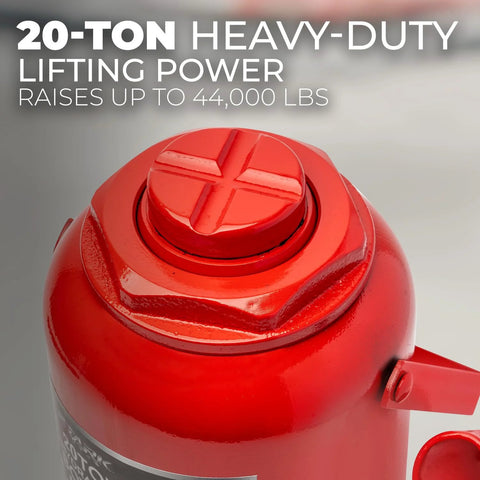 XtremepowerUS 20-ton red hydraulic bottle jack, portable automotive shop equipment, top view