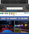 Outdoor Solar Fence Lights 12 Pack With 1800mAh Battery Waterproof LED Color Glow for decks and fences, RGB modes displayed.