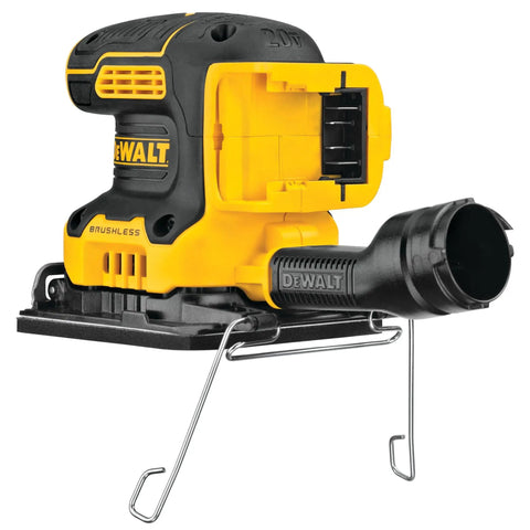 20V Max XR Brushless Cordless One Quarter Sheet Variable Speed Sander Tool Only, 8,000 to 14,000 OPM, on a metal stand