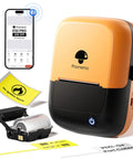 Hella Tough Industrial Label Printer Slick Portable Bluetooth 2 Inch Tape Cutter No Fuss App Integration For Heavy Duty Wiring Box Sorting Gear Tagging And Equipment Identification in use with labels and smartphone.
