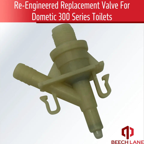 Upgraded Water Valve Kit For Dometic Toilets 300 Series 300 310 320 Replaces 385311641 Freeze Resistant Longer Lifespan With Ultrasonic Sealing That Keeps Leaks At Bay, beige plastic valve with hose ports