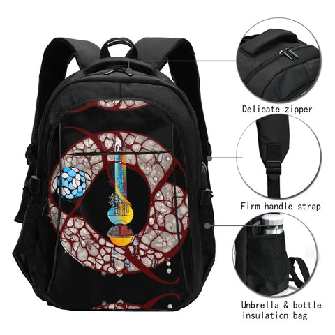 Conveyor Belt Inspired Travel Laptop Backpack With USB Port And Headphone Jack, 12 Pockets, Durable Polyester, Unique Design
