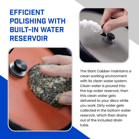 Person using 8 Inch Slant Cabber For Lapidary Projects With Rock Polisher And Stone Shaper Kit to polish rock with water reservoir
